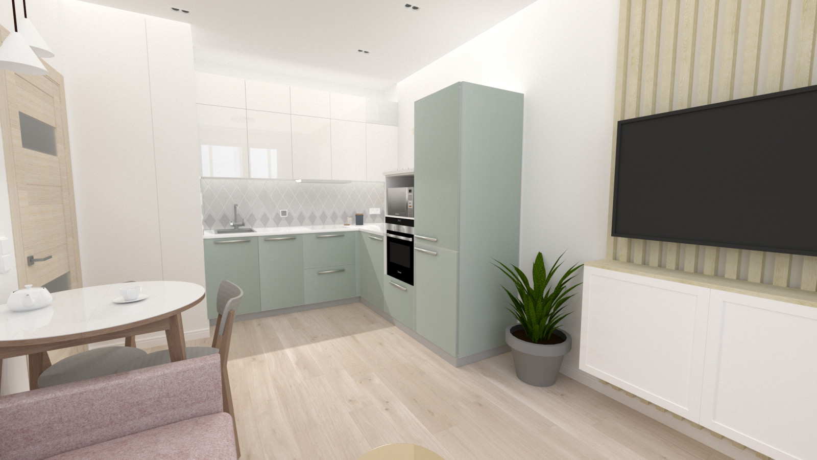 Маленькая цветная евродвушка в ЖК "Артлайн" в нежных тонах