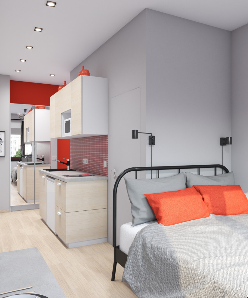 Студия с красными акцентами