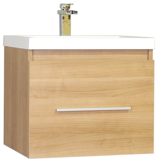 Greenville 24" Single Wall Mount Modern Bathroom Vanity, Light Oak