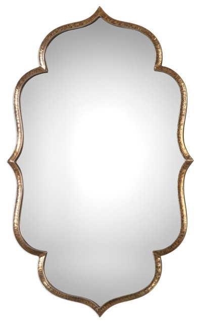 Luxe Arabesque Quatrefoil Gold 39 In, White Beaded Quatrefoil Wall Mirror