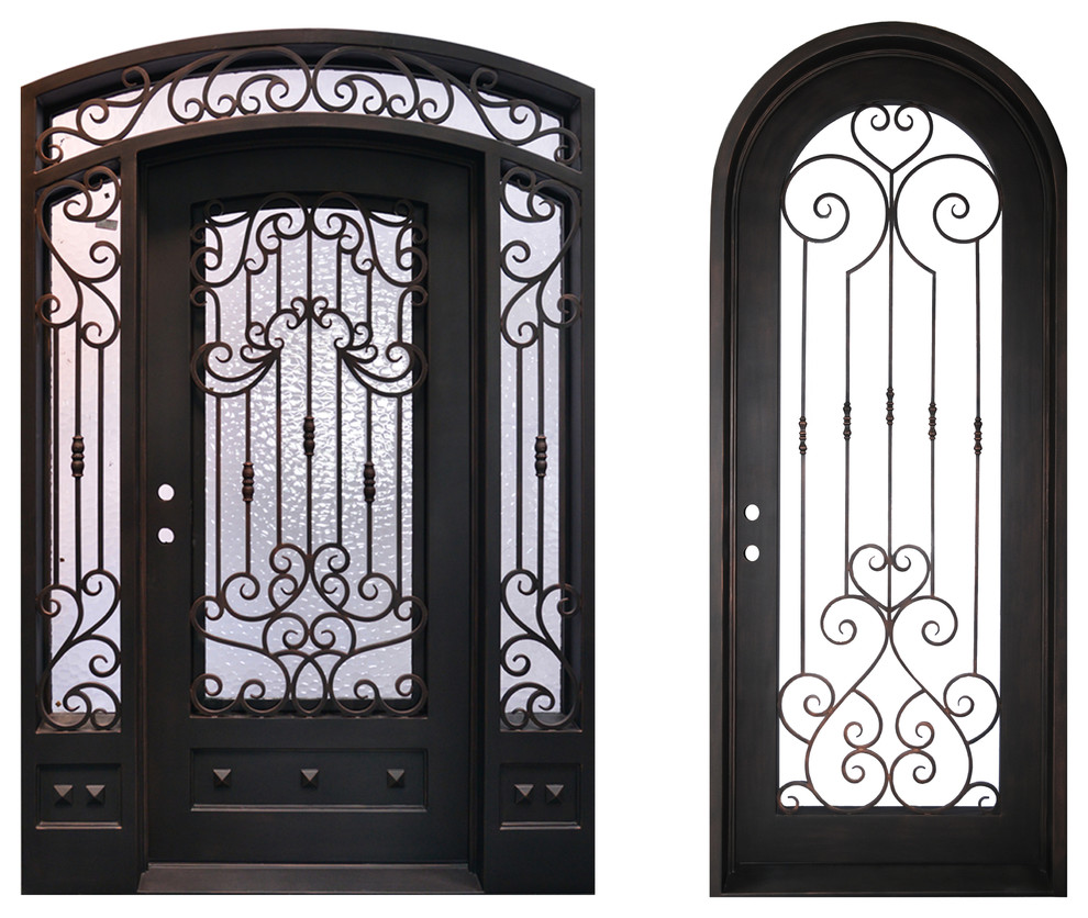 High-End Front Entry Wrought Iron Door With Same Style Single Door 