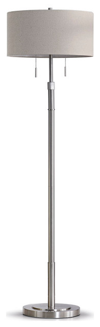 The Grande 55"~66"H Adjustable Floor Lamp_Brushed Nickel, Drum_tan Shade