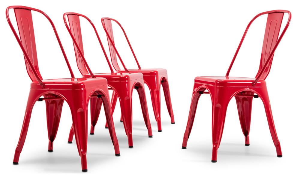 Trattoria Dining Chair, Metal, Stackable, Set of 4, Red