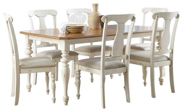 Liberty Furniture Ocean Isle 7 Piece 72x38 Dining Room Set in White, Light Wood