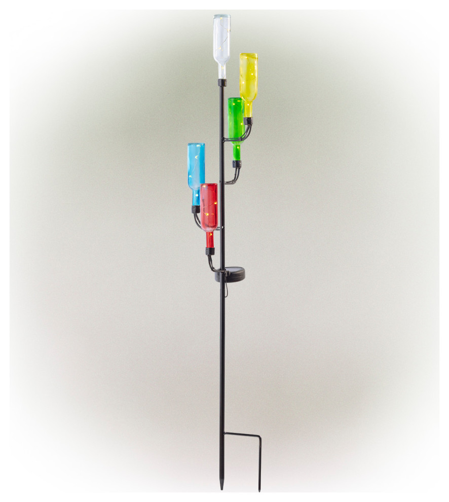 Alpine Solar Glass Bottle Tree Stake, 37"