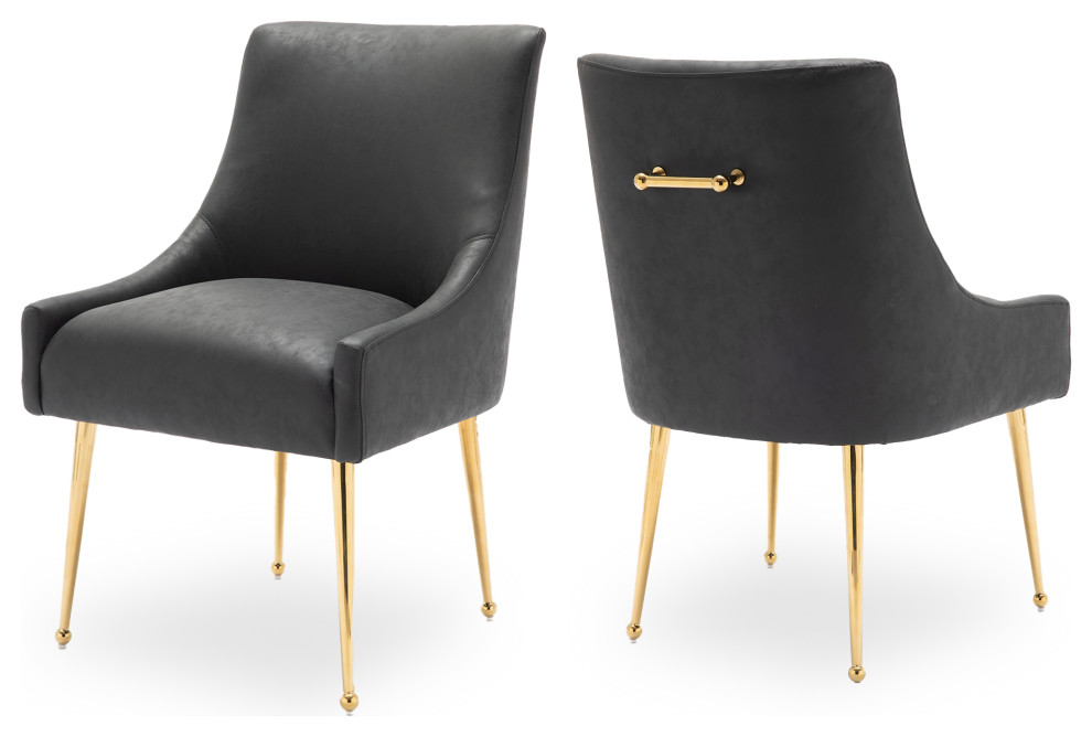 SEYNAR Modern PU Leather Upholstered Dining Chairs Set of 2 with Gold Legs, Black