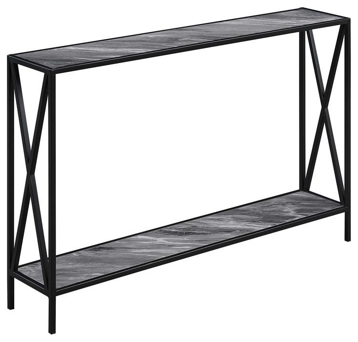 Tucson Console Table in Faux Gray Marble Wood Finish and Black Frame