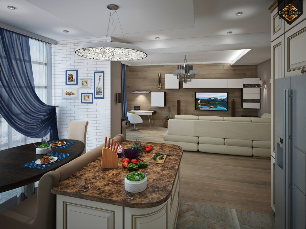 "Фьюжн в интерьере"трехкомнатная квартира в Казани по ул. Муштари