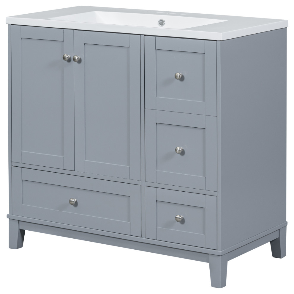 Compact 36" Bathroom Vanity With USB Charging Grey