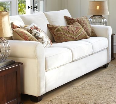 Buchanan Upholstered Sofa, Polyester Wrap Cushions, Performance Canvas Sand