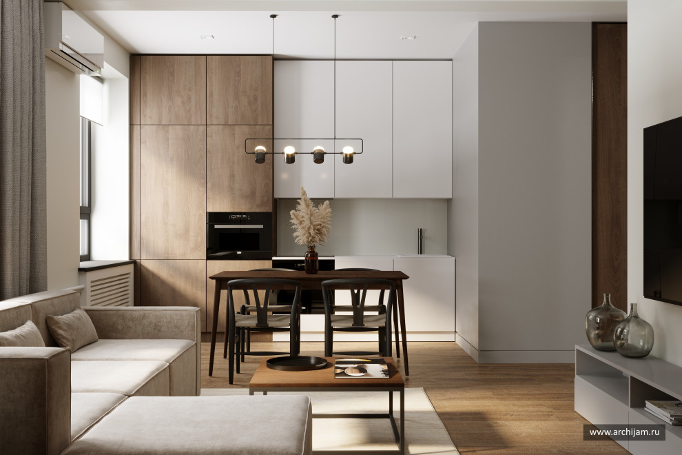 Минималистичная кухня-гостиная