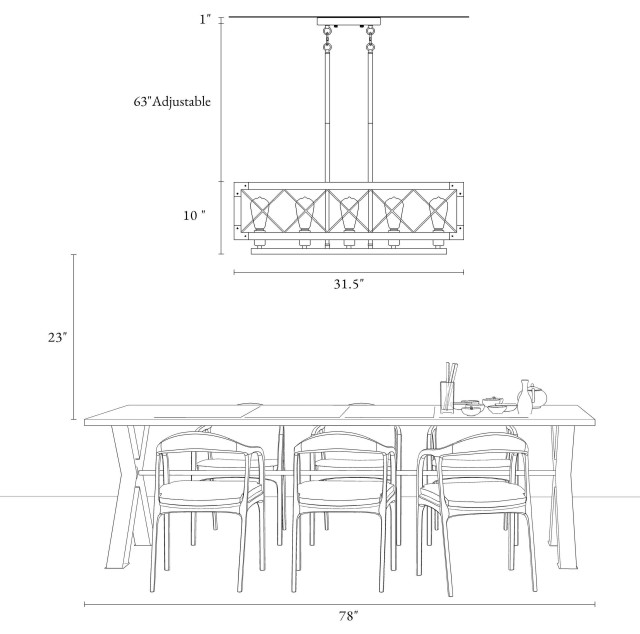 5-Light Kitchen Island Lighting,Modern Chandelier Over Table, Dining Room Light Fixture Hanging For Modern Farmhouse Linear Chandeliers Black Rustic