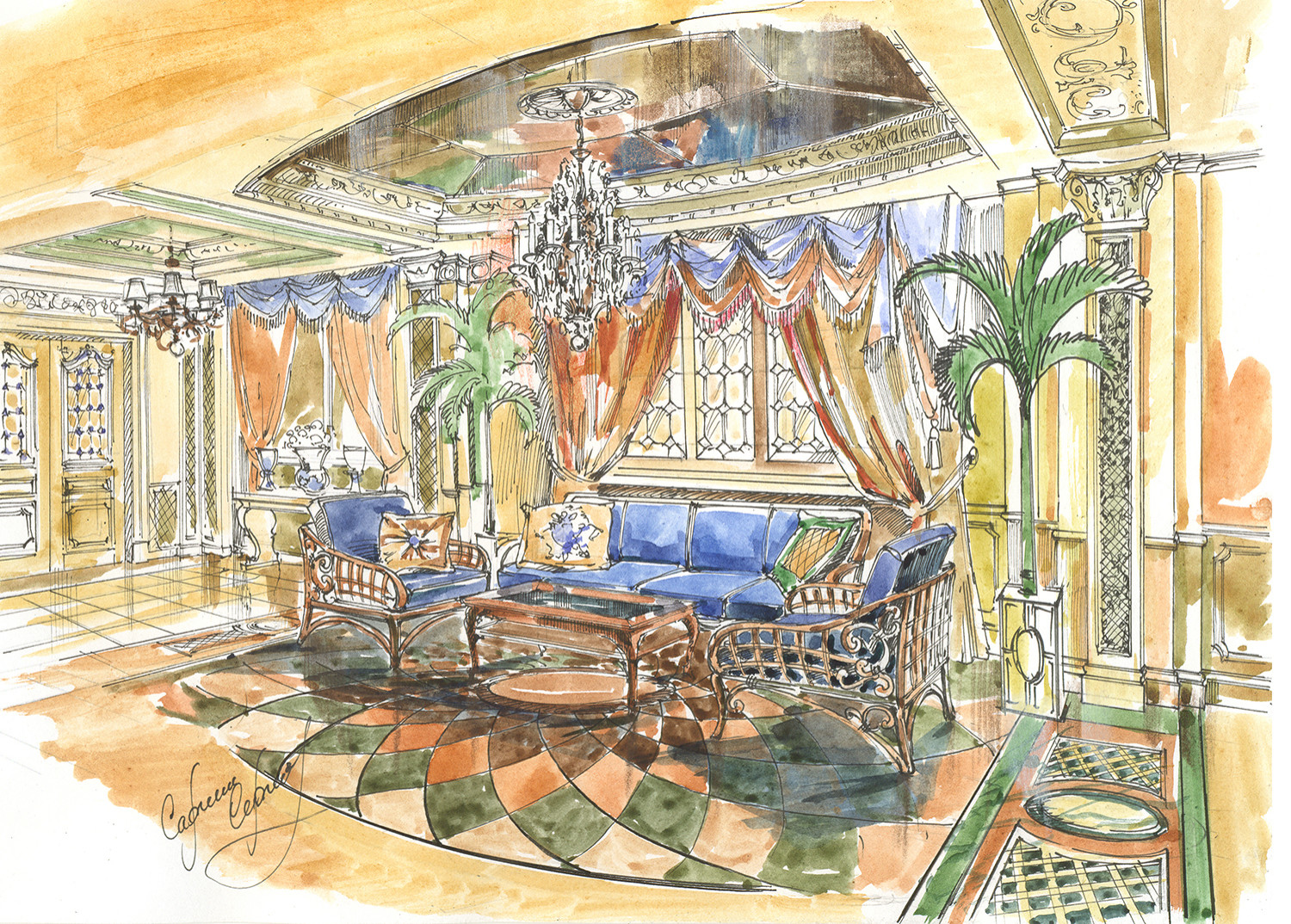 Акварельные эскизы. Загородный дом в Екатеринбурге.