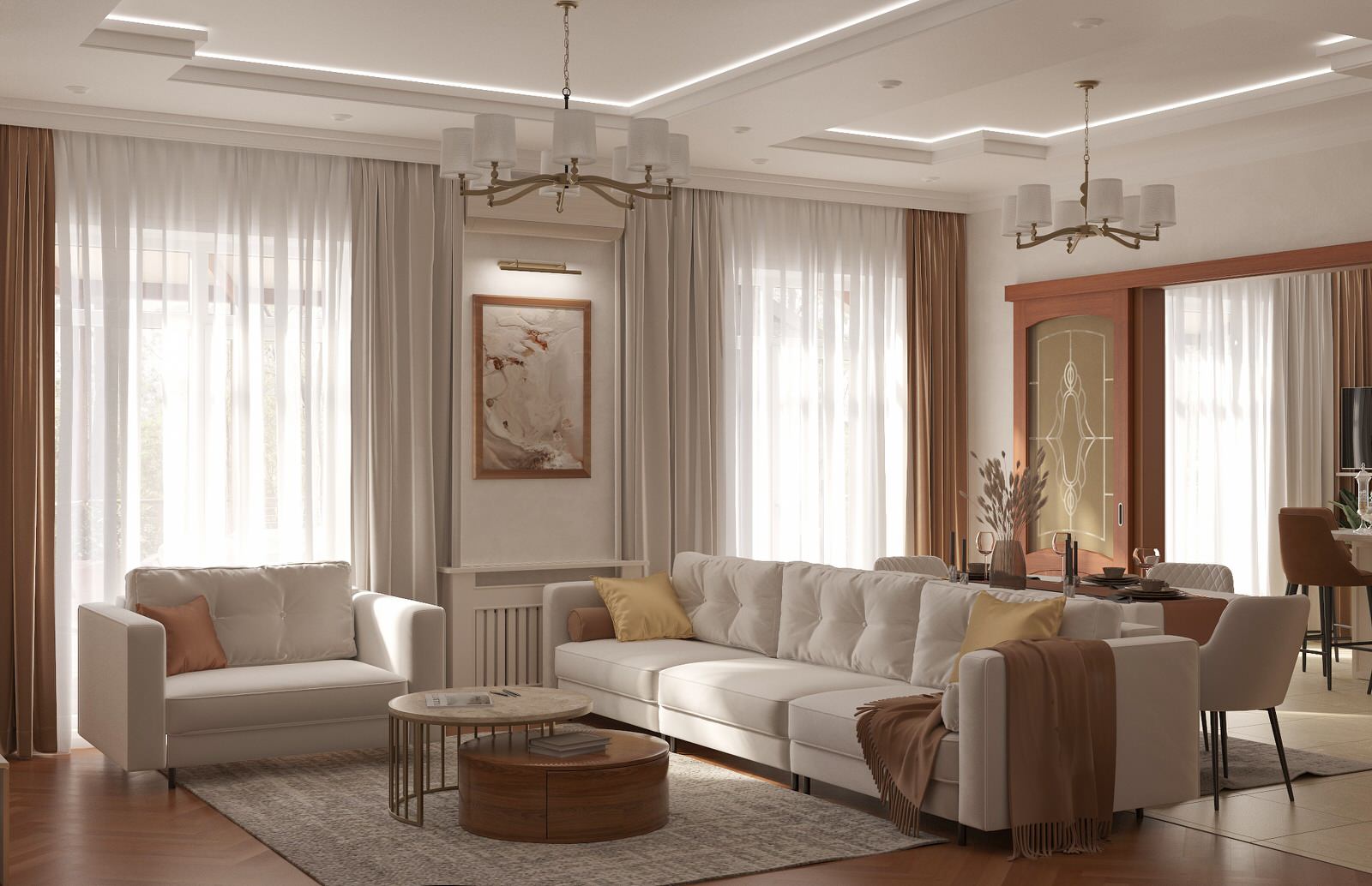 Интерьер гостиной загородного дома