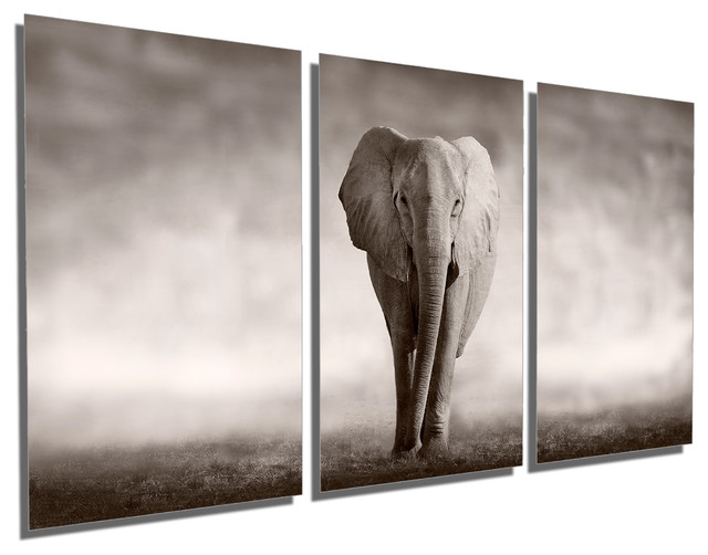 Giant Elephant Wall Art interior design. 3 Panel split wall decor Triptych Metal Prints HD Metal aluminum prints home decor