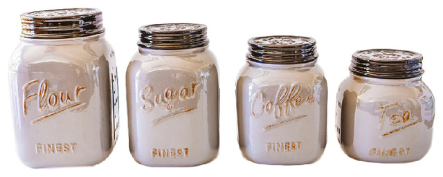 Grey Ceramic Mason Jar Canister Set Of 4 By Zallzo Farmhouse Grey Ceramic Mason Jar Canister Set Of 4 By Zallzo