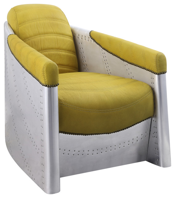 Brancaster Accent Chair, Yellow Top Grain Leather and Aluminum