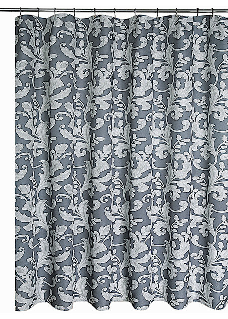 Fl Leaf Scroll Fabric Shower, Green And Gray Shower Curtain