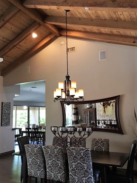 Hanging rectangular chandelier with 2 wires on sloped ceiling