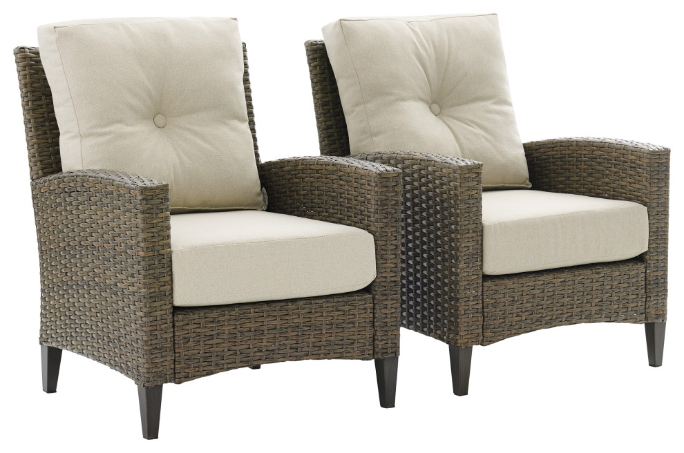 Rockport Outdoor Wicker 2Piece High Back Arm Chair Set, Oatmeal/Light