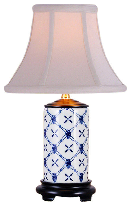 White Geometric Porcelain Table Lamp 15, Vintage Blue And White Table Lamps