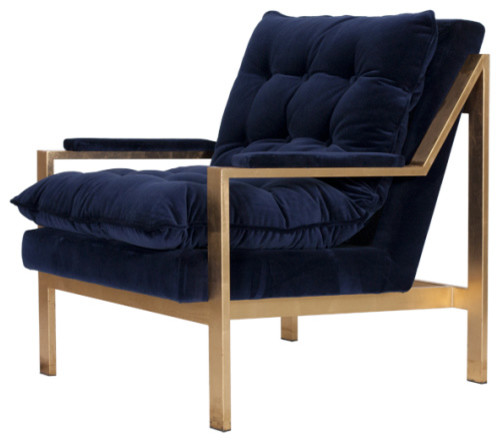Worlds Away Cameron Navy And Gold Lounge Chair, Navy/Gold