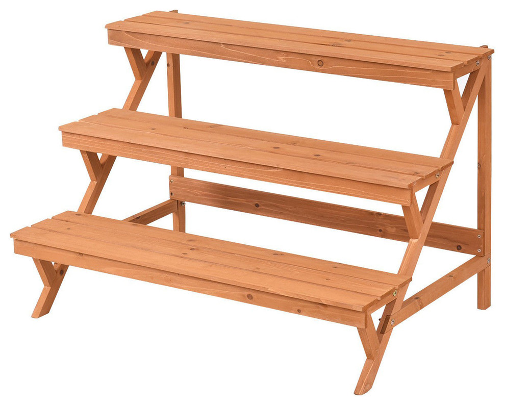 Modern 3Tier Wood Step Ladder Plant Pot Rack Stand Modern Planter