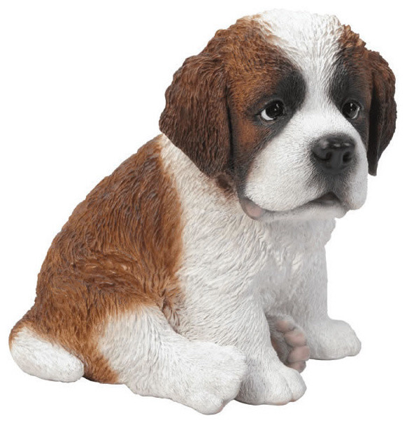 Realistic Saint Bernard Puppy Dog Garden Statue Contemporary Garden