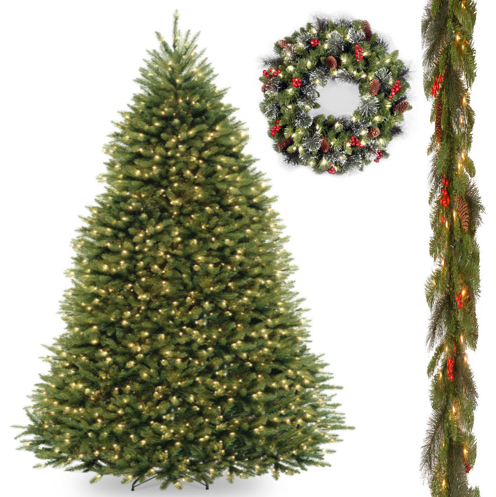 9' Dunhill Fir Hinged Tree With 9'x10" Garland and 24" Wreath