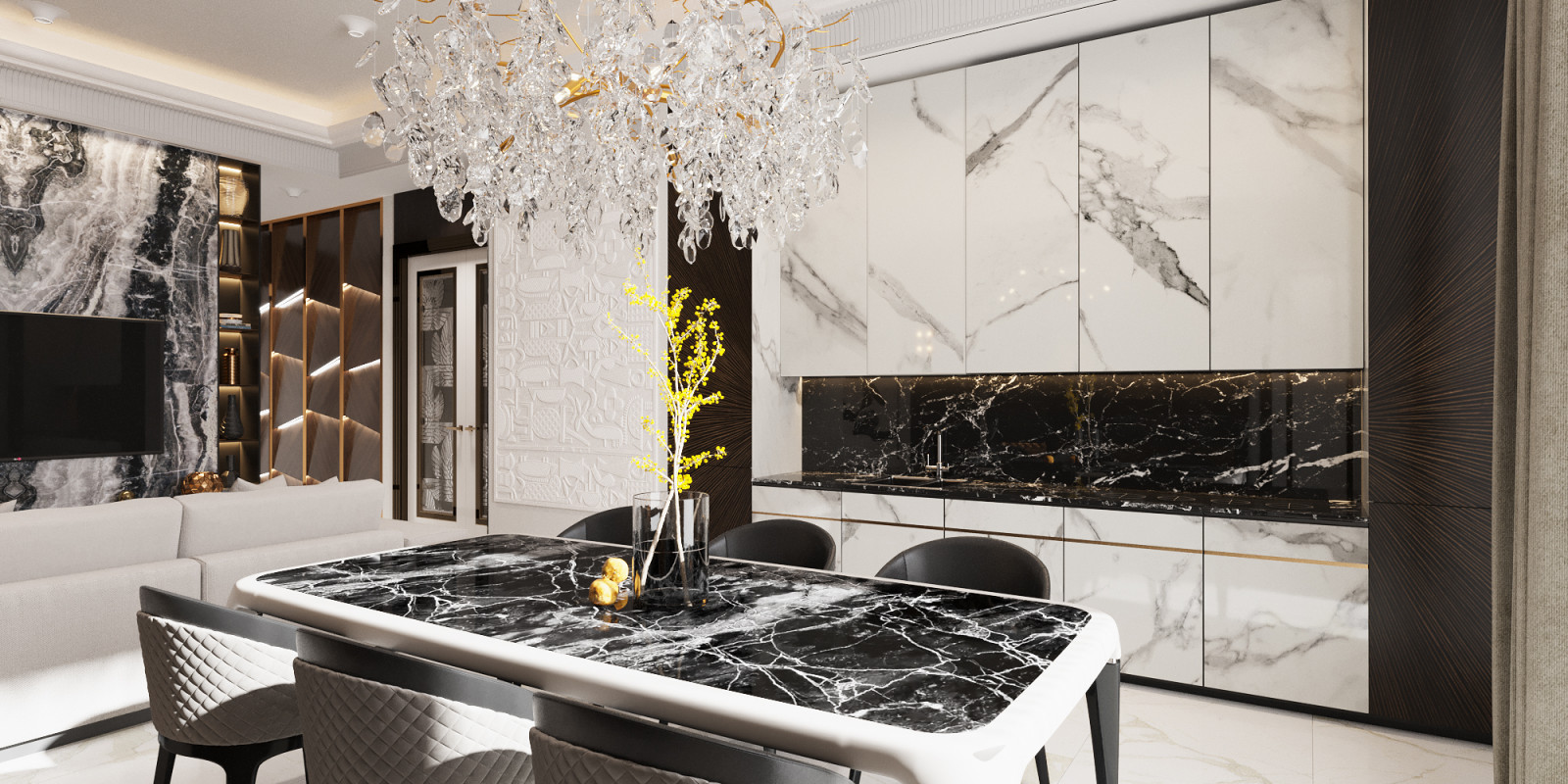 Трехкомнатная квартира в сдержанном Ар-Деко.