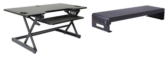 Rocelco 46" Adjustable Standing Desk Converter w/Monitor Stand BUNDLE Black
