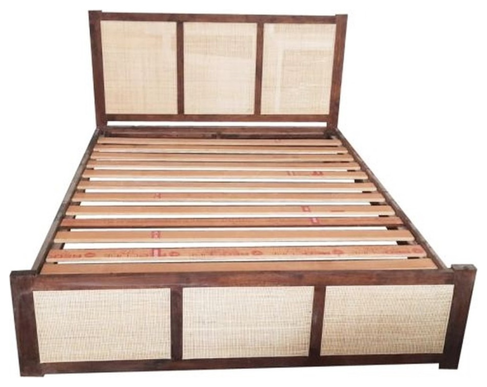 84" Solid Mango Wood Queen Size Bed Dark Walnut Tropical Platform