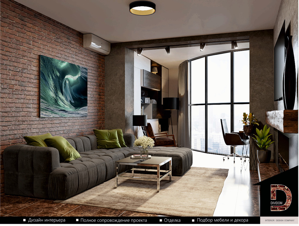 Дизайн гостиной-студии в стиле Лофт