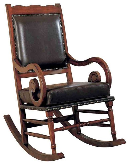 Coaster Furniture Traditional Wood Rocker With Brown Bicast Leather