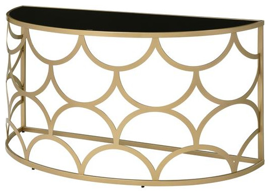 ACME Altus Half Moon Glass Top Console Table with Metal Base in Gold