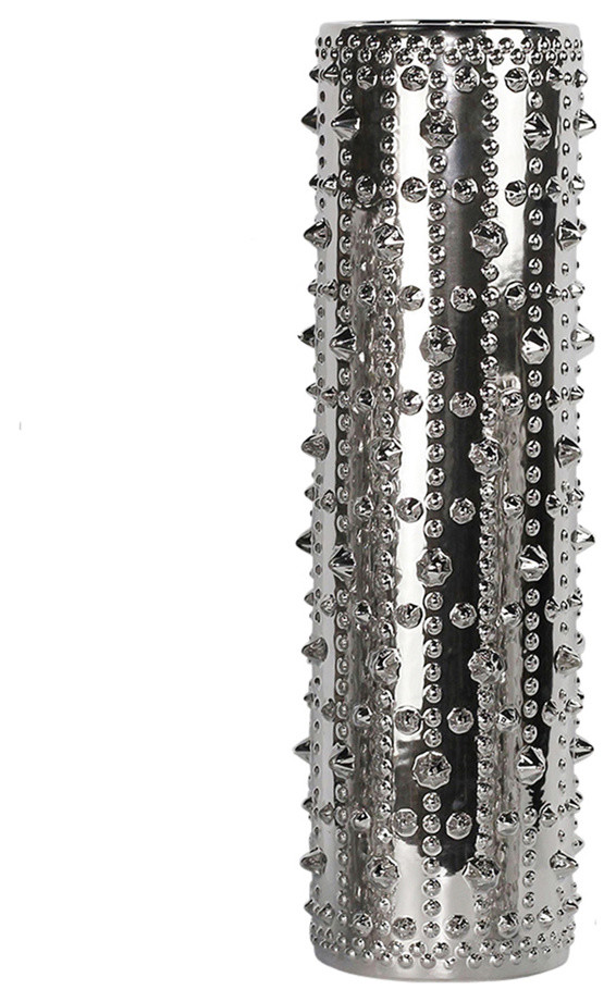 Phenomenally Impressive Ceramic Spike Vase, Silver Contemporary