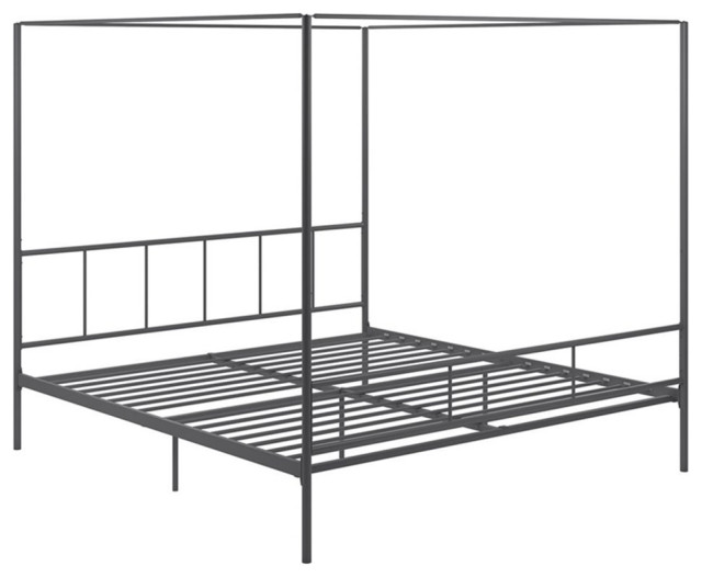 Novogratz Marion King Canopy Bed in Gunmetal Grey, King Size Transitional Canopy Beds by