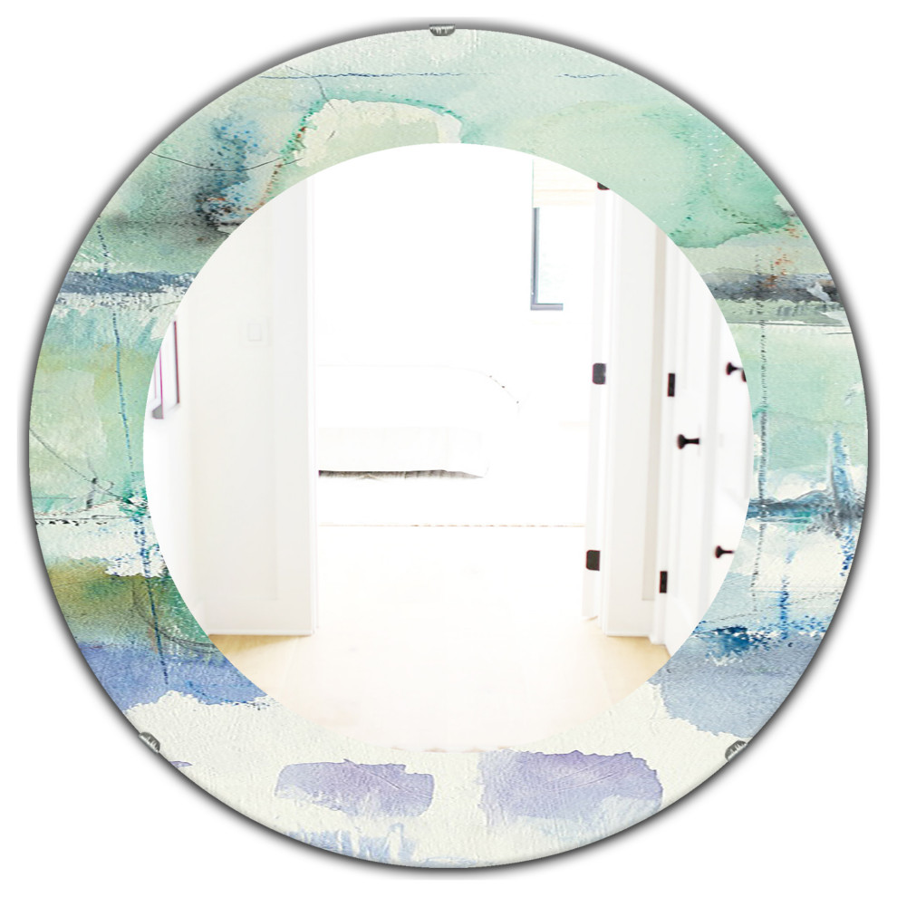 Designart Blue Abstract Panel I Frameless Oval Or Round Wall Mirror ...