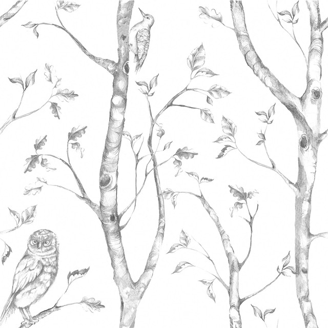 Trees And Birds L Stick Wallpaper Farmhouse Trees And Birds L Stick Wallpaper Gray 4 Rolls