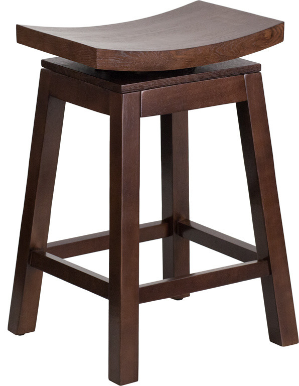 Flash Furniture 30" Saddle Seat Bar Stool, Cappuccino Contemporary