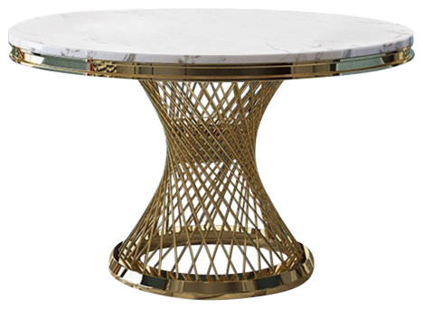 Modern Pedestal Dining Table Faux Marble Tabletop Golden Stainless Steel Frame Contemporary Tables By Popicorns E Commerce Co Houzz Modern Pedestal Dining Table Faux, Stainless Steel Top Round Dining Table