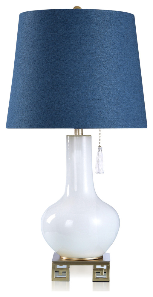 Dann Foley Lifestyle Glass and Metal Table Lamp White and Gold Blue Shade Contemporary Table