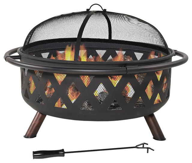Sunnydaze 36 Large Black Crossweave Fire Pit With Spark Screen Sunnydaze 36 Large Black Crossweave Fire Pit With Spark Screen Contemporary Pits By Serenity Health Home Decor