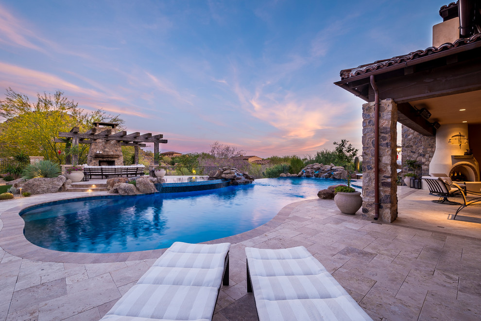 Example of a mountain style custom-shaped hot tub design in Phoenix