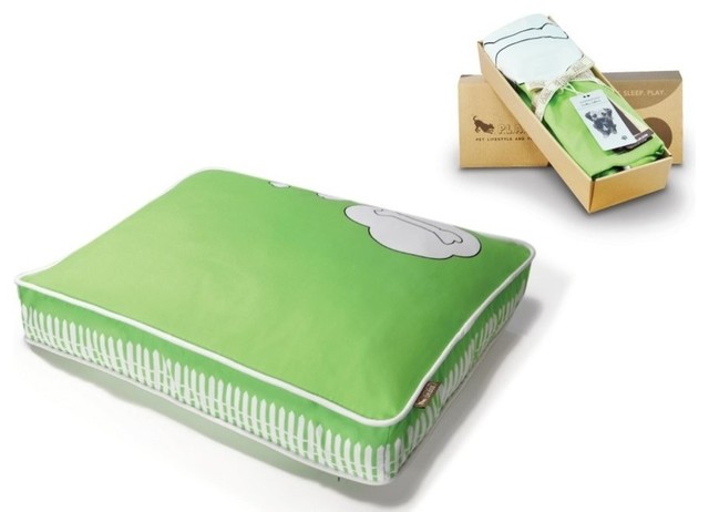 P.L.A.Y. What Dogs Dream Rectangular Bed, Cover Lawn Green/White, Medium