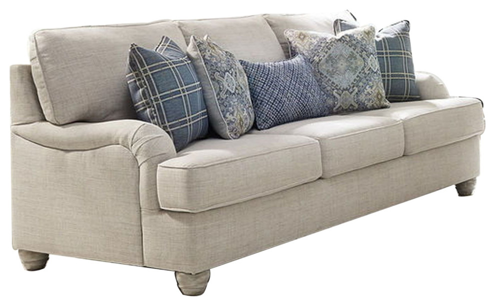Contemporary Style Queen Sofa Sleeper With Curved Armrest, Light Gray