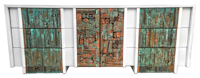 Consigned Mid-century Modern Lane Brutalist Triple Dresser or Credenza