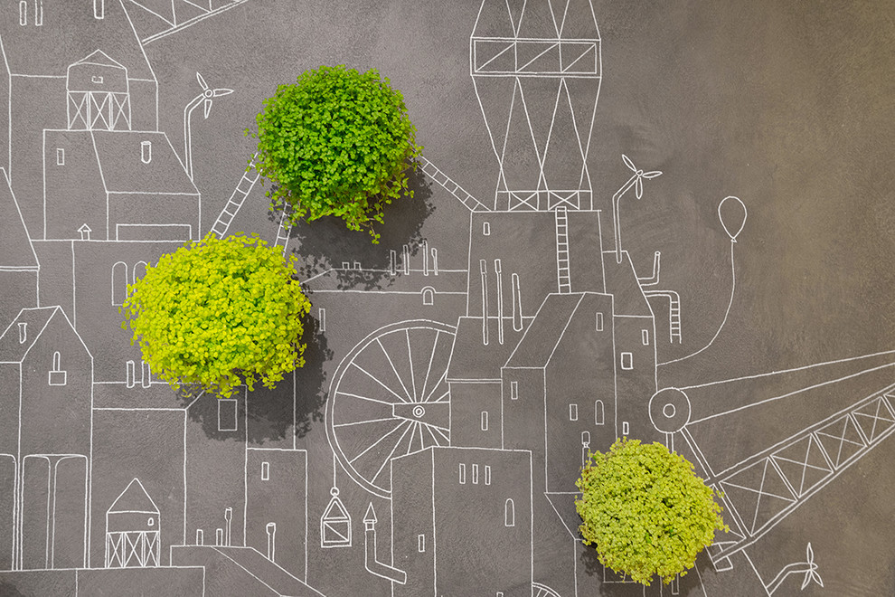 Гостиная с зеленой стеной