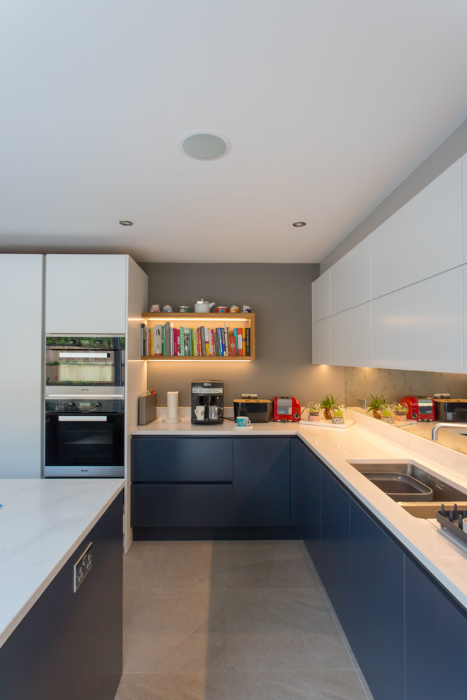 Expansive contemporary kitchen in Hertfordshire.