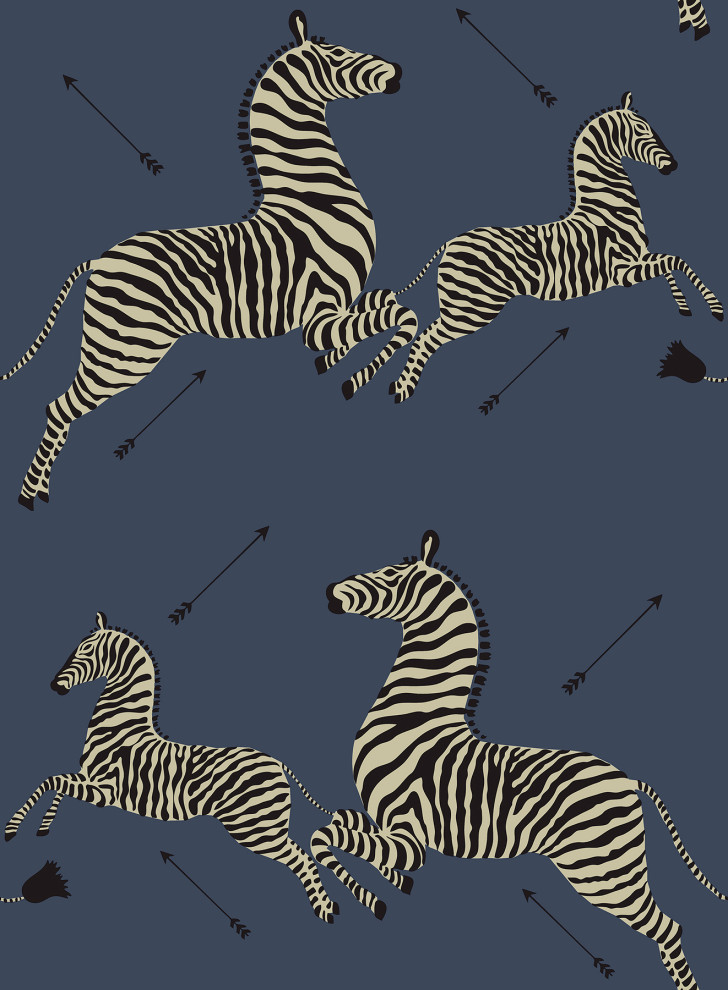 Denim Zebra Safari Scalamandre Self Adhesive Wallpaper, Blue, Bolt